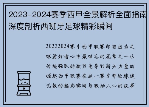 2023-2024赛季西甲全景解析全面指南深度剖析西班牙足球精彩瞬间
