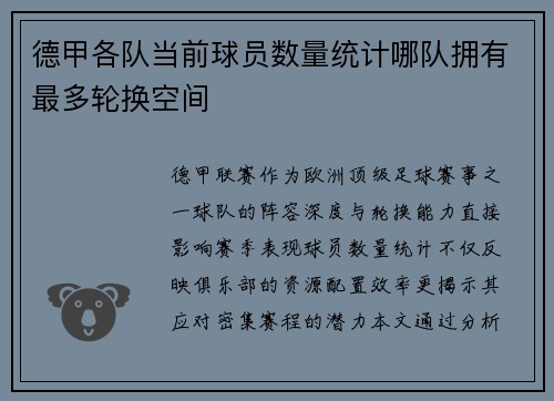 德甲各队当前球员数量统计哪队拥有最多轮换空间