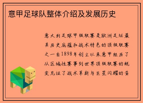 意甲足球队整体介绍及发展历史